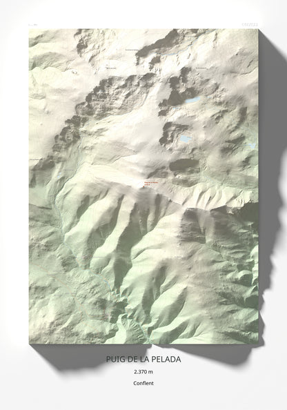 Mapa de relieve de Puig de la Pelada, 2370 m, Conflent, lámina 100 Cims de Trobart 70 × 100 cm.