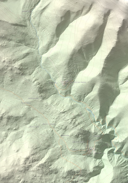 Mapa de relieve de Puig de la Pelada, 2370 m, Conflent, lámina 100 Cims de Trobart. Detalle de la zona inferior izquierda. 70 × 100 cm.