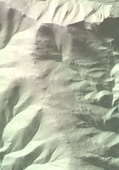 Mapa de relieve de Puig de la Pelada, 2370 m, Conflent, lámina 100 Cims de Trobart. Detalle de la zona inferior derecha. 70 × 100 cm.