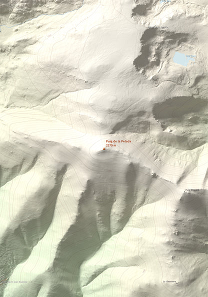 Mapa de relieve de Puig de la Pelada, 2370 m, Conflent, lámina 100 Cims de Trobart. Detalle de la zona central. 70 × 100 cm.