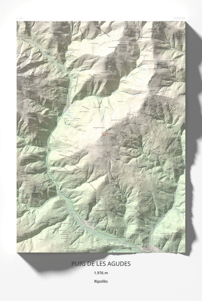 Mapa de relieve de Puig de les Agudes, 1976 m, Ripollès, lámina 100 Cims de Trobart 61 × 91 cm.
