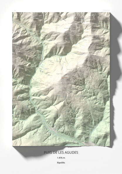 Mapa de relieve de Puig de les Agudes, 1976 m, Ripollès, lámina 100 Cims de Trobart 70 × 100 cm.