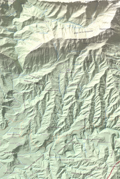 Mapa de relieve de Puig de les Àligues, 1344 m, Osona, lámina 100 Cims de Trobart. Detalle de la zona inferior izquierda. 61 × 91 cm.