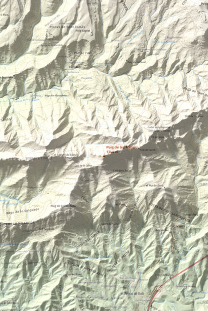 Mapa de relieve de Puig de les Àligues, 1344 m, Osona, lámina 100 Cims de Trobart. Detalle de la zona central. 61 × 91 cm.