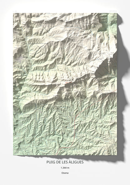 Mapa de relieve de Puig de les Àligues, 1344 m, Osona, lámina 100 Cims de Trobart 70 × 100 cm.