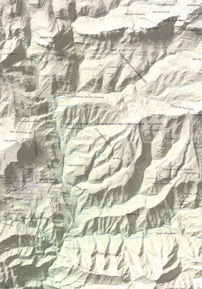 Mapa de relieve de Puig de les Àligues, 1344 m, Osona, lámina 100 Cims de Trobart. Detalle de la zona superior izquierda. 70 × 100 cm.