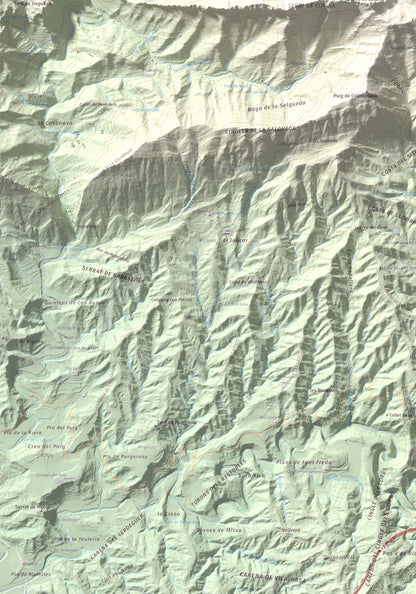 Mapa de relieve de Puig de les Àligues, 1344 m, Osona, lámina 100 Cims de Trobart. Detalle de la zona inferior izquierda. 70 × 100 cm.
