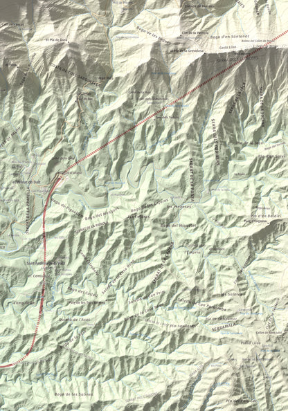 Mapa de relieve de Puig de les Àligues, 1344 m, Osona, lámina 100 Cims de Trobart. Detalle de la zona inferior derecha. 70 × 100 cm.