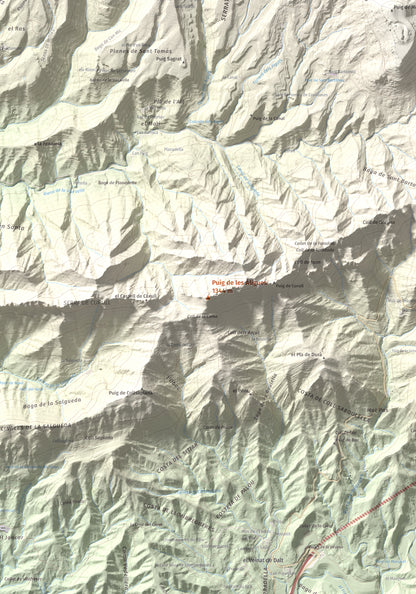 Mapa de relieve de Puig de les Àligues, 1344 m, Osona, lámina 100 Cims de Trobart. Detalle de la zona central. 70 × 100 cm.