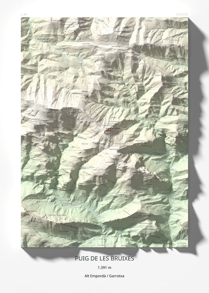 Mapa de relieve de Puig de les Bruixes, 1391 m, Alt Empordà · Garrotxa, lámina 100 Cims de Trobart 50 × 70 cm.