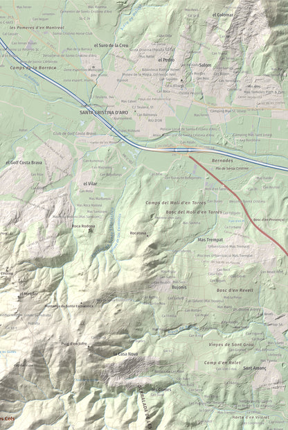 Mapa de relieve de Puig de les Cols, 417 m, Baix Empordà, lámina 100 Cims de Trobart. Detalle de la zona superior derecha. 61 × 91 cm.
