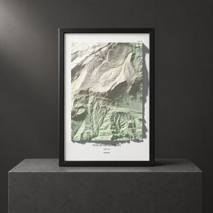 Mapa de relieve de Puig de les Morreres, 2211 m, Solsonès, lámina 100 Cims de Trobart. Presentación enmarcada. 61 × 91 cm.
