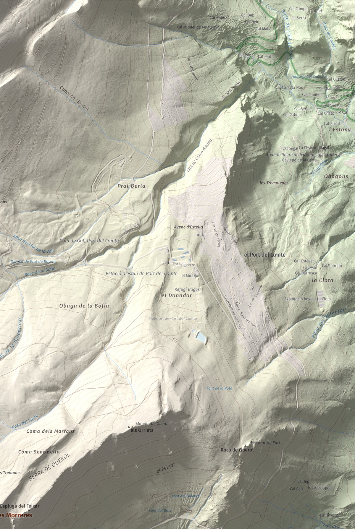 Mapa de relieve de Puig de les Morreres, 2211 m, Solsonès, lámina 100 Cims de Trobart. Detalle de la zona superior derecha. 61 × 91 cm.