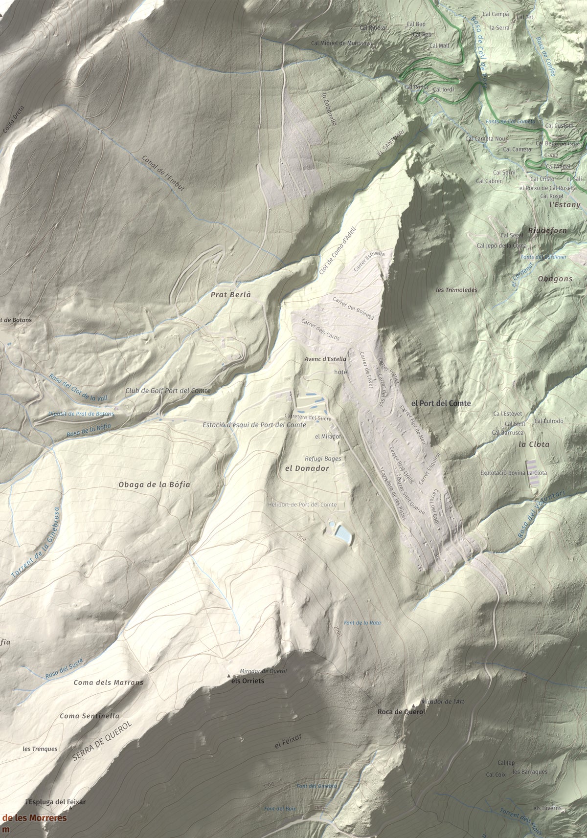 Mapa de relieve de Puig de les Morreres, 2211 m, Solsonès, lámina 100 Cims de Trobart. Detalle de la zona superior derecha. 70 × 100 cm.