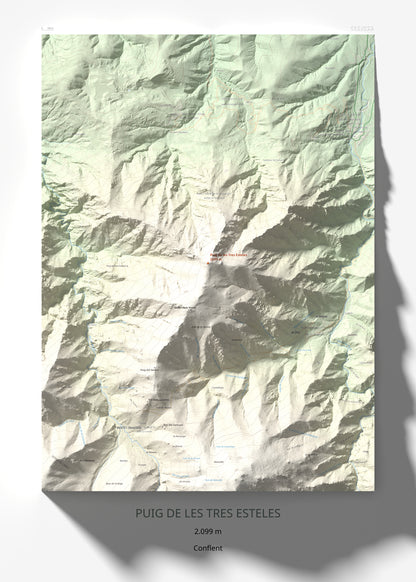 Mapa de relieve de Puig de les Tres Esteles, 2099 m, Conflent, lámina 100 Cims de Trobart 50 × 70 cm.