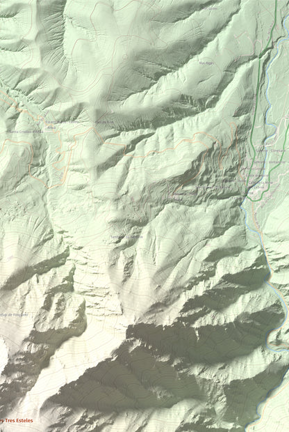 Mapa de relieve de Puig de les Tres Esteles, 2099 m, Conflent, lámina 100 Cims de Trobart. Detalle de la zona superior derecha. 61 × 91 cm.