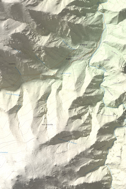 Mapa de relieve de Puig de les Tres Esteles, 2099 m, Conflent, lámina 100 Cims de Trobart. Detalle de la zona inferior derecha. 61 × 91 cm.