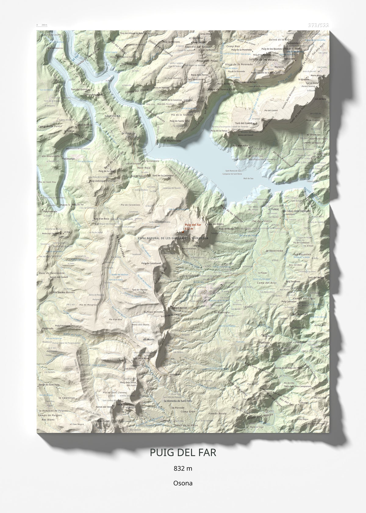 Mapa de relieve de Puig del Far, 832 m, Osona, lámina 100 Cims de Trobart 50 × 70 cm.