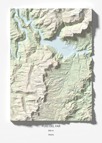 Mapa de relieve de Puig del Far, 832 m, Osona, lámina 100 Cims de Trobart 50 × 70 cm.