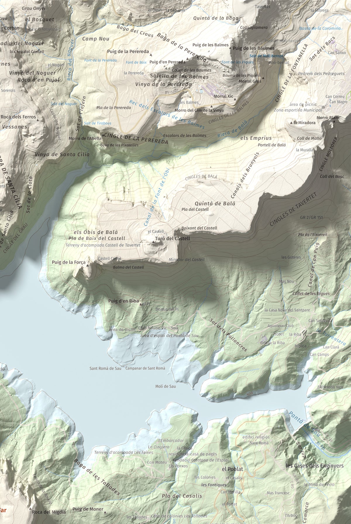 Mapa de relieve de Puig del Far, 832 m, Osona, lámina 100 Cims de Trobart. Detalle de la zona superior derecha. 61 × 91 cm.