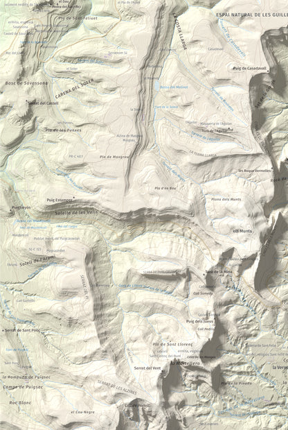 Mapa de relieve de Puig del Far, 832 m, Osona, lámina 100 Cims de Trobart. Detalle de la zona inferior izquierda. 61 × 91 cm.