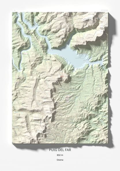 Mapa de relieve de Puig del Far, 832 m, Osona, lámina 100 Cims de Trobart 70 × 100 cm.