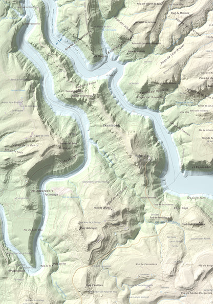 Mapa de relieve de Puig del Far, 832 m, Osona, lámina 100 Cims de Trobart. Detalle de la zona superior izquierda. 70 × 100 cm.