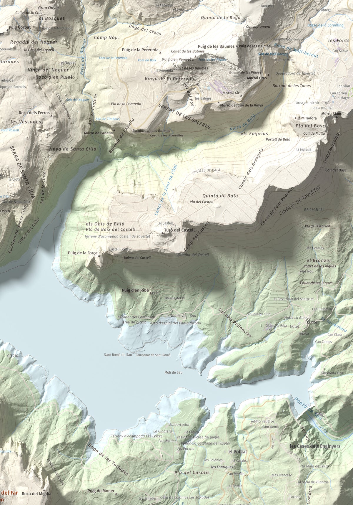 Mapa de relieve de Puig del Far, 832 m, Osona, lámina 100 Cims de Trobart. Detalle de la zona superior derecha. 70 × 100 cm.