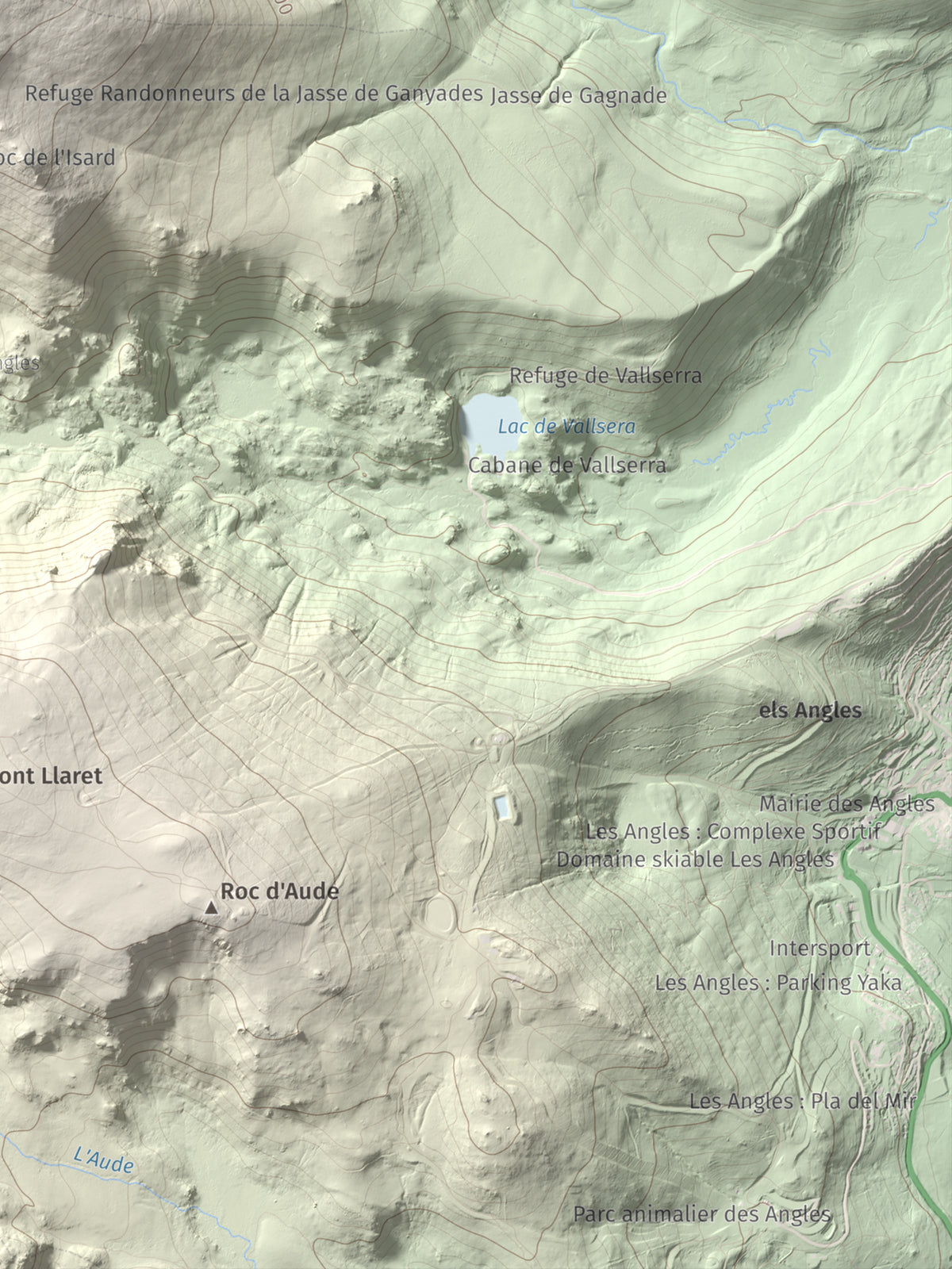 Mapa de relieve de Puig del Pam, 2470 m, Capcir, lámina 100 Cims de Trobart. Detalle de la zona inferior derecha. 30 × 40 cm.