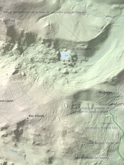Mapa de relieve de Puig del Pam, 2470 m, Capcir, lámina 100 Cims de Trobart. Detalle de la zona inferior derecha. 30 × 40 cm.