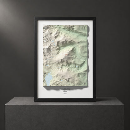 Mapa de relieve de Puig del Pam, 2470 m, Capcir, lámina 100 Cims de Trobart. Presentación enmarcada. 50 × 70 cm.