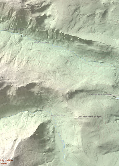 Mapa de relieve de Puig del Pam, 2470 m, Capcir, lámina 100 Cims de Trobart. Detalle de la zona superior derecha. 50 × 70 cm.