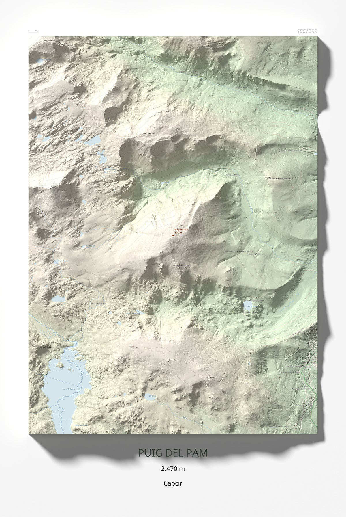 Mapa de relieve de Puig del Pam, 2470 m, Capcir, lámina 100 Cims de Trobart 61 × 91 cm.