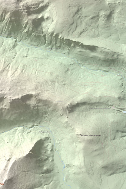 Mapa de relieve de Puig del Pam, 2470 m, Capcir, lámina 100 Cims de Trobart. Detalle de la zona superior derecha. 61 × 91 cm.