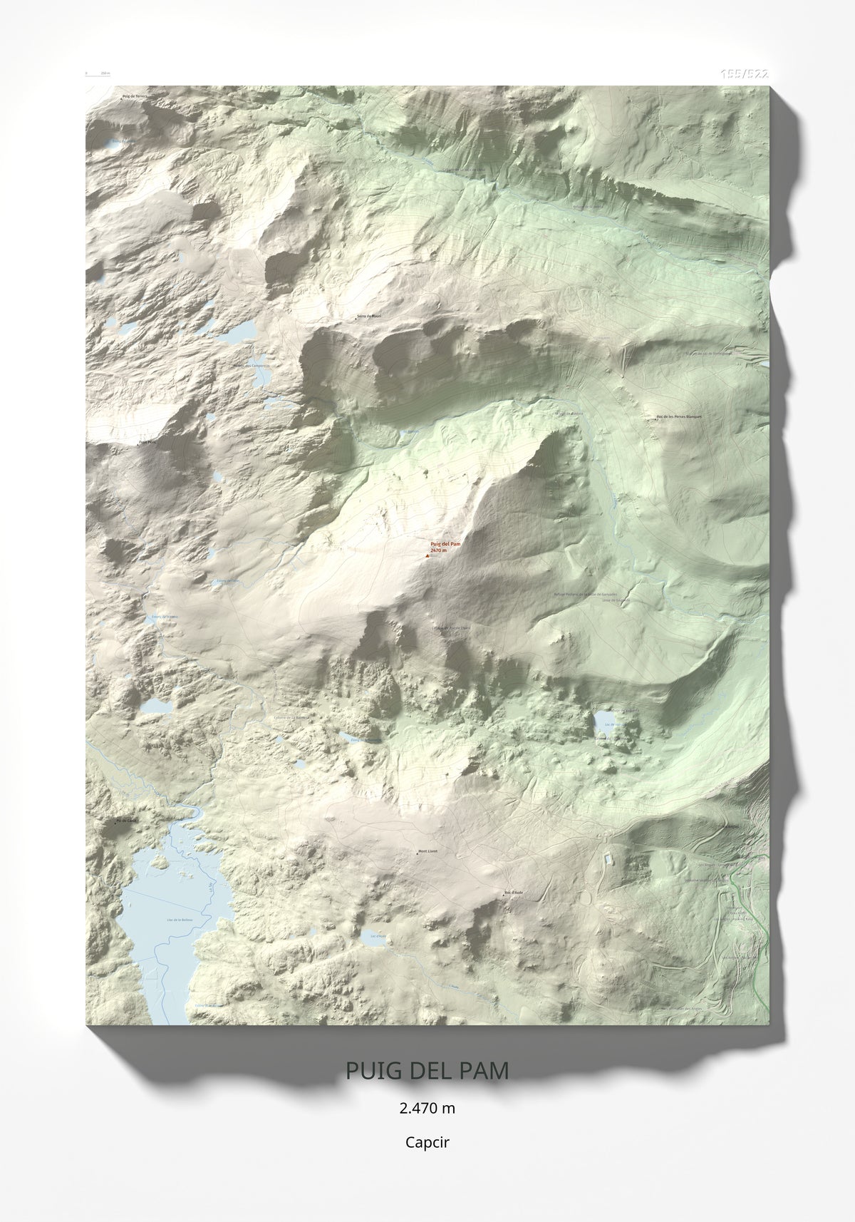 Mapa de relieve de Puig del Pam, 2470 m, Capcir, lámina 100 Cims de Trobart 70 × 100 cm.