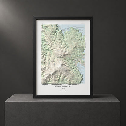 Mapa topogràfic del relleu: Puig dels Bufadors, 432 m. Presentació emmarcada. 50 × 70 cm.