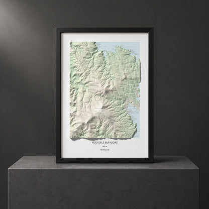 Mapa topogràfic del relleu: Puig dels Bufadors, 432 m. Presentació emmarcada. 70 × 100 cm.