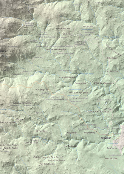 Mapa de relieve de Puig dels Pruners, 832 m, Alt Empordà · Vallespir, lámina 100 Cims de Trobart. Detalle de la zona inferior derecha. 50 × 70 cm.