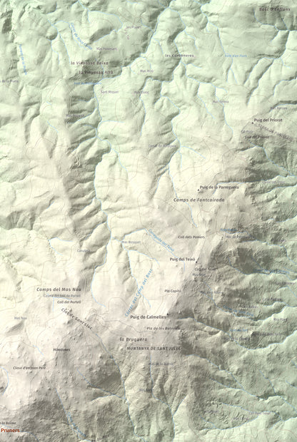 Mapa de relieve de Puig dels Pruners, 832 m, Alt Empordà · Vallespir, lámina 100 Cims de Trobart. Detalle de la zona superior derecha. 61 × 91 cm.