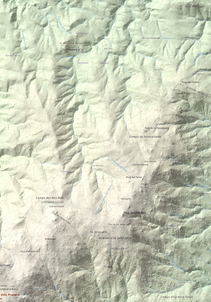 Mapa de relieve de Puig dels Pruners, 832 m, Alt Empordà · Vallespir, lámina 100 Cims de Trobart. Detalle de la zona superior derecha. 70 × 100 cm.