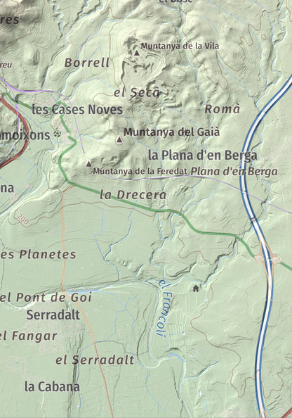 Mapa de relieve de Puigcabrer, 524 m, Alt Camp, lámina 100 Cims de Trobart. Detalle de la zona inferior derecha. 21 × 30 cm.