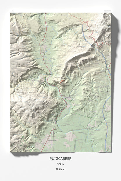 Mapa de relieve de Puigcabrer, 524 m, Alt Camp, lámina 100 Cims de Trobart 61 × 91 cm.