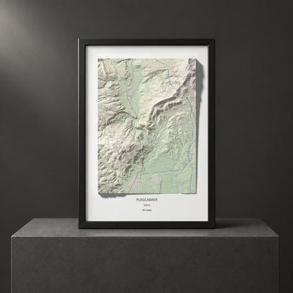 Mapa de relieve de Puigcabrer, 524 m, Alt Camp, lámina 100 Cims de Trobart. Presentación enmarcada. 70 × 100 cm.