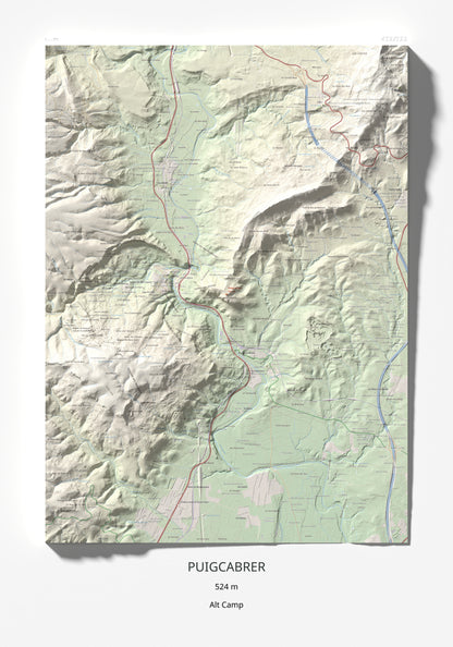 Mapa de relieve de Puigcabrer, 524 m, Alt Camp, lámina 100 Cims de Trobart 70 × 100 cm.