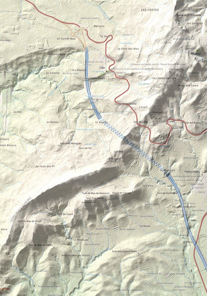 Mapa de relieve de Puigcabrer, 524 m, Alt Camp, lámina 100 Cims de Trobart. Detalle de la zona superior derecha. 70 × 100 cm.
