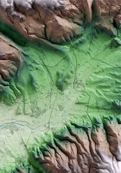 Mapa artístico del relieve de Puigcerdà, a la Cerdanya, con 15 km de entorno y base topográfica ICGC