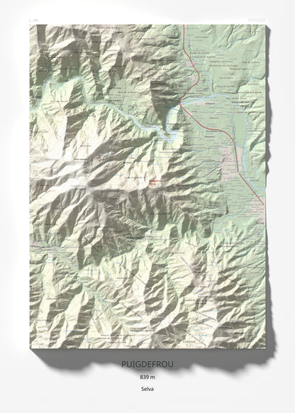 Mapa de relieve de Puigdefrou, 839 m, Selva, lámina 100 Cims de Trobart 50 × 70 cm.