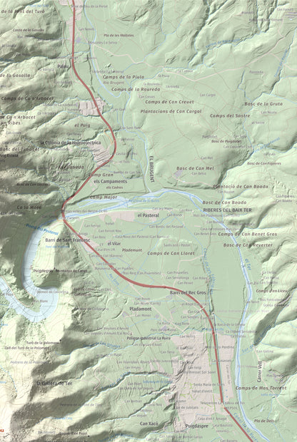 Mapa de relieve de Puigdefrou, 839 m, Selva, lámina 100 Cims de Trobart. Detalle de la zona superior derecha. 61 × 91 cm.