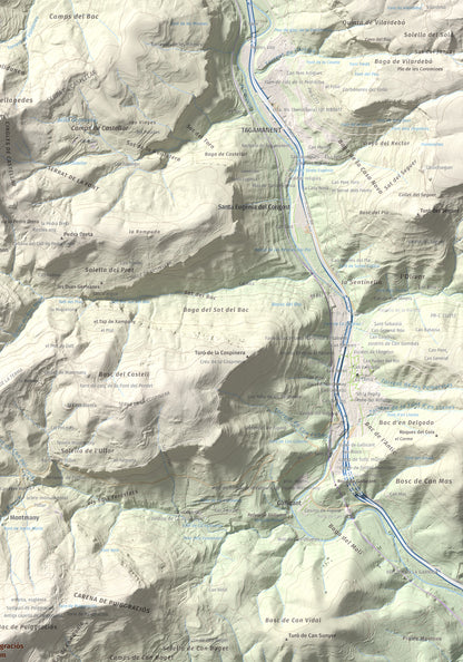 Mapa de relieve de Puiggraciós, 808 m, Vallès Oriental, lámina 100 Cims de Trobart. Detalle de la zona superior derecha. 70 × 100 cm.