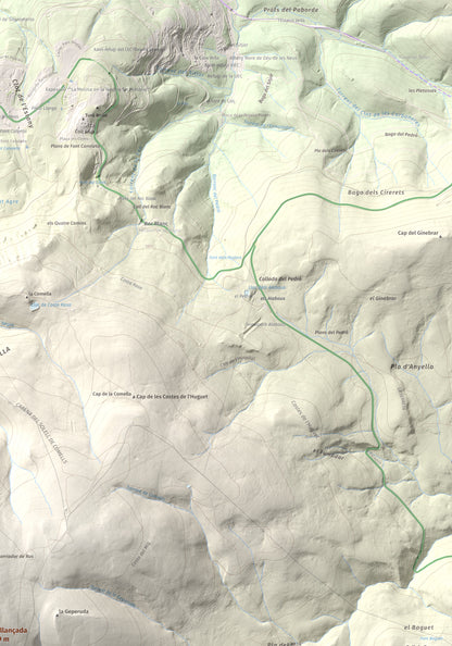 Mapa de relieve de Puigllançada, 2409 m, Berguedà, lámina 100 Cims de Trobart. Detalle de la zona superior derecha. 70 × 100 cm.